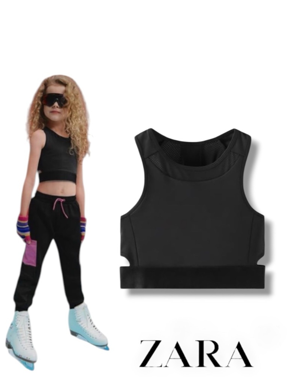 ZARA Kids Black Cutout Athletic Crop Top NWT Sizes 10 & 12